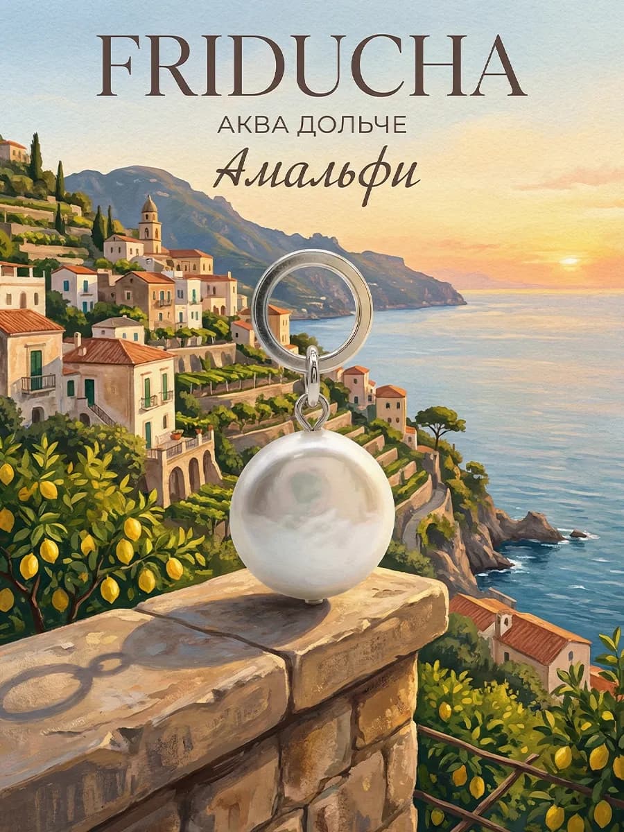 Подвеска «Амальфи», монетка и жемчужина, родий