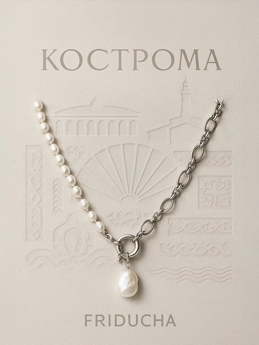 Колье-цепь «Кострома», родий