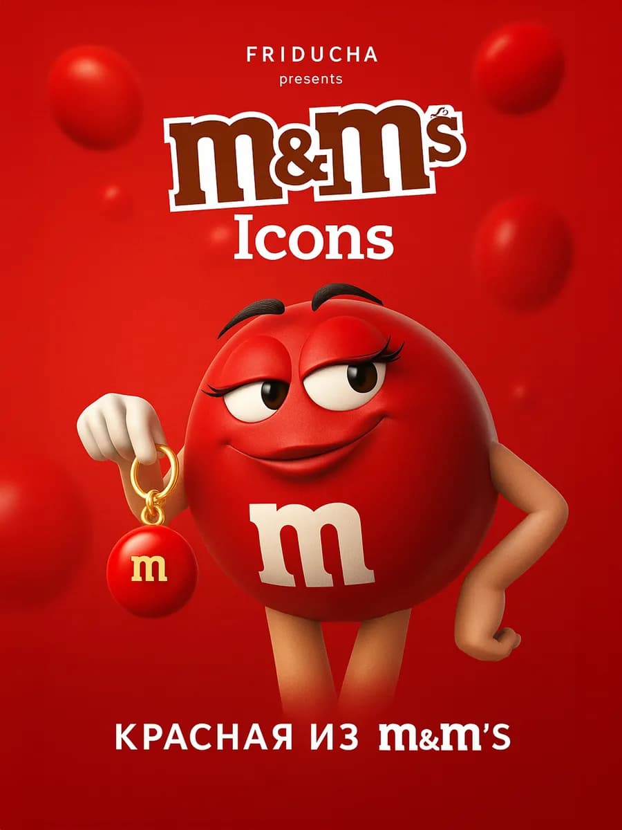 Подвеска M&M’s, красная эмаль, позолота