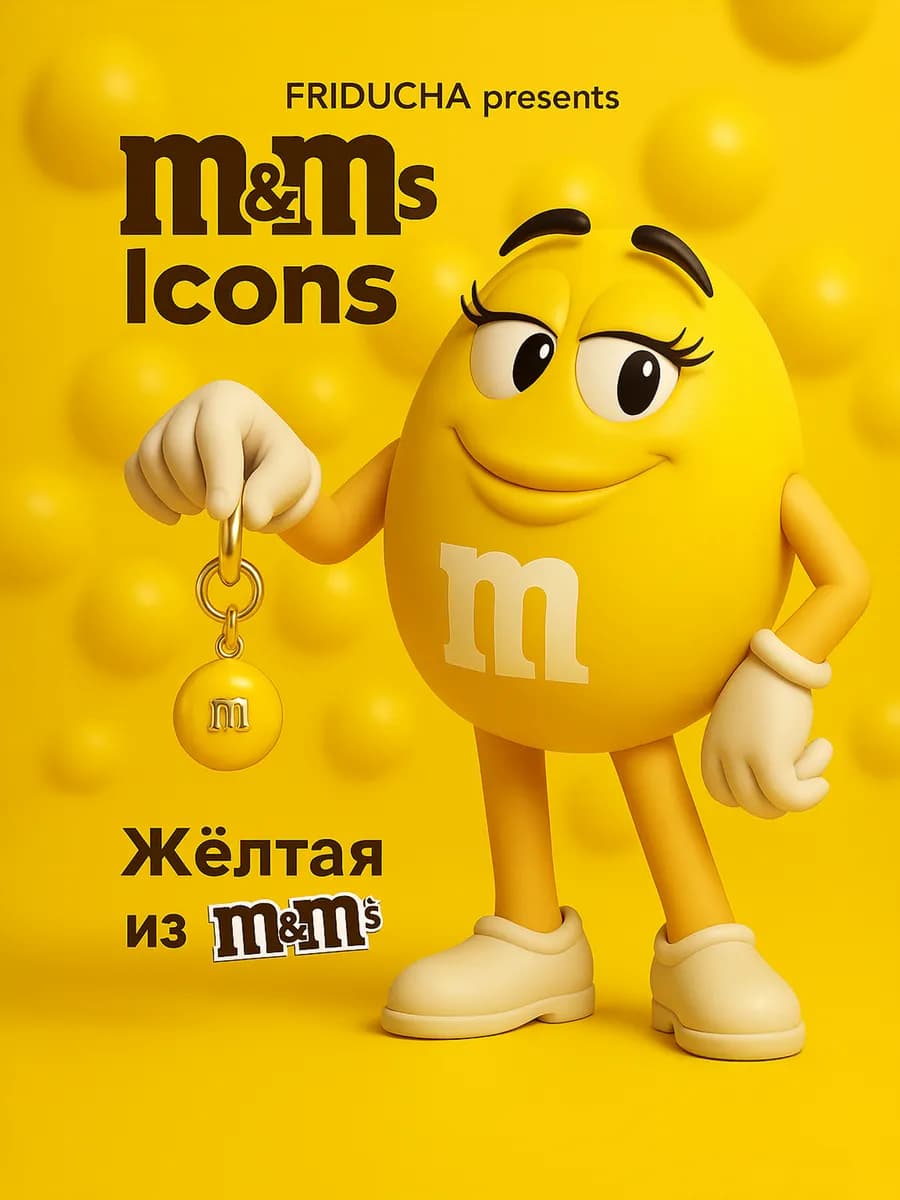Подвеска M&M’s, жёлтая эмаль, позолота