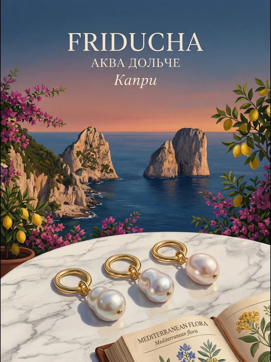 Подвески «Капри» с жемчугом, позолота, 3 шт