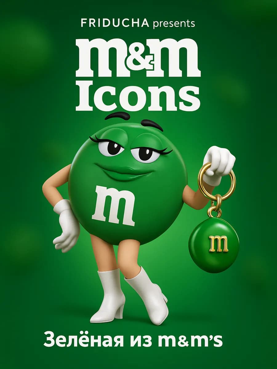 Подвеска M&M’s, зелёная эмаль, позолота