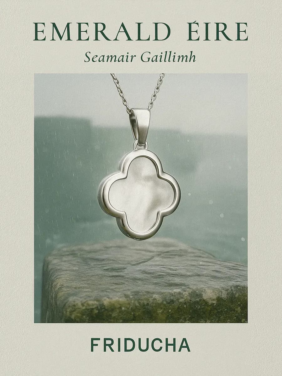 Подвеска Gaillimh, клевер с перламутром, родий
