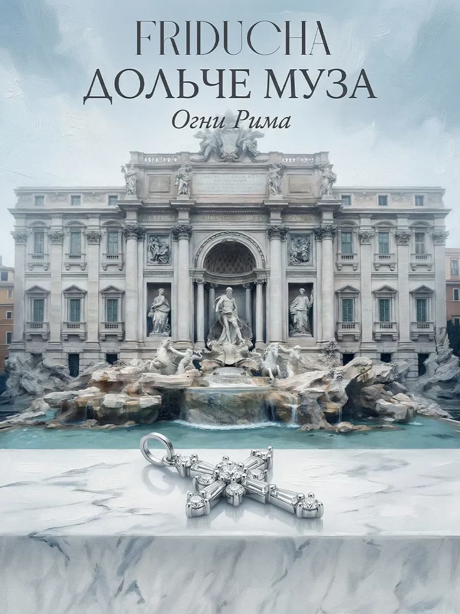 Подвеска «Огни Рима», крест Swarovski, родий
