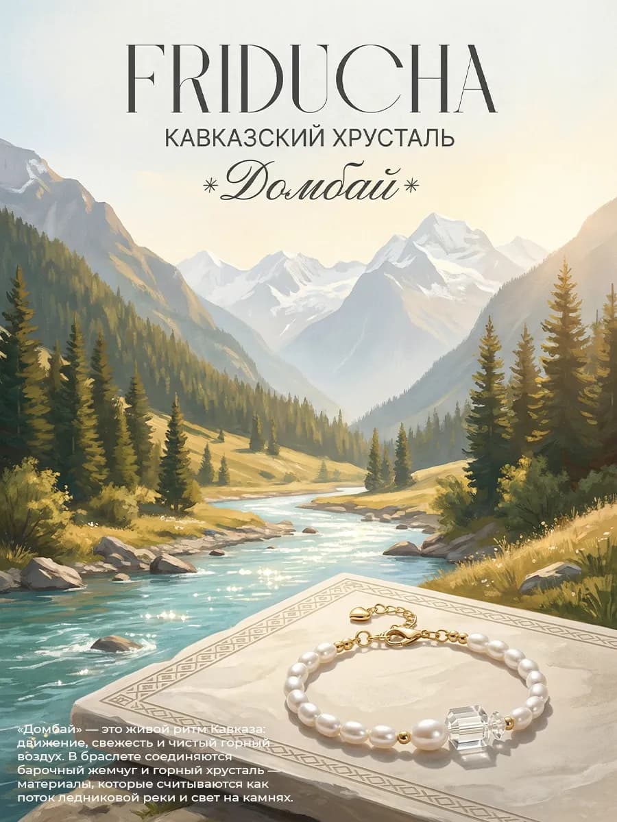 Браслет «Домбай», золотистый, позолота и родий