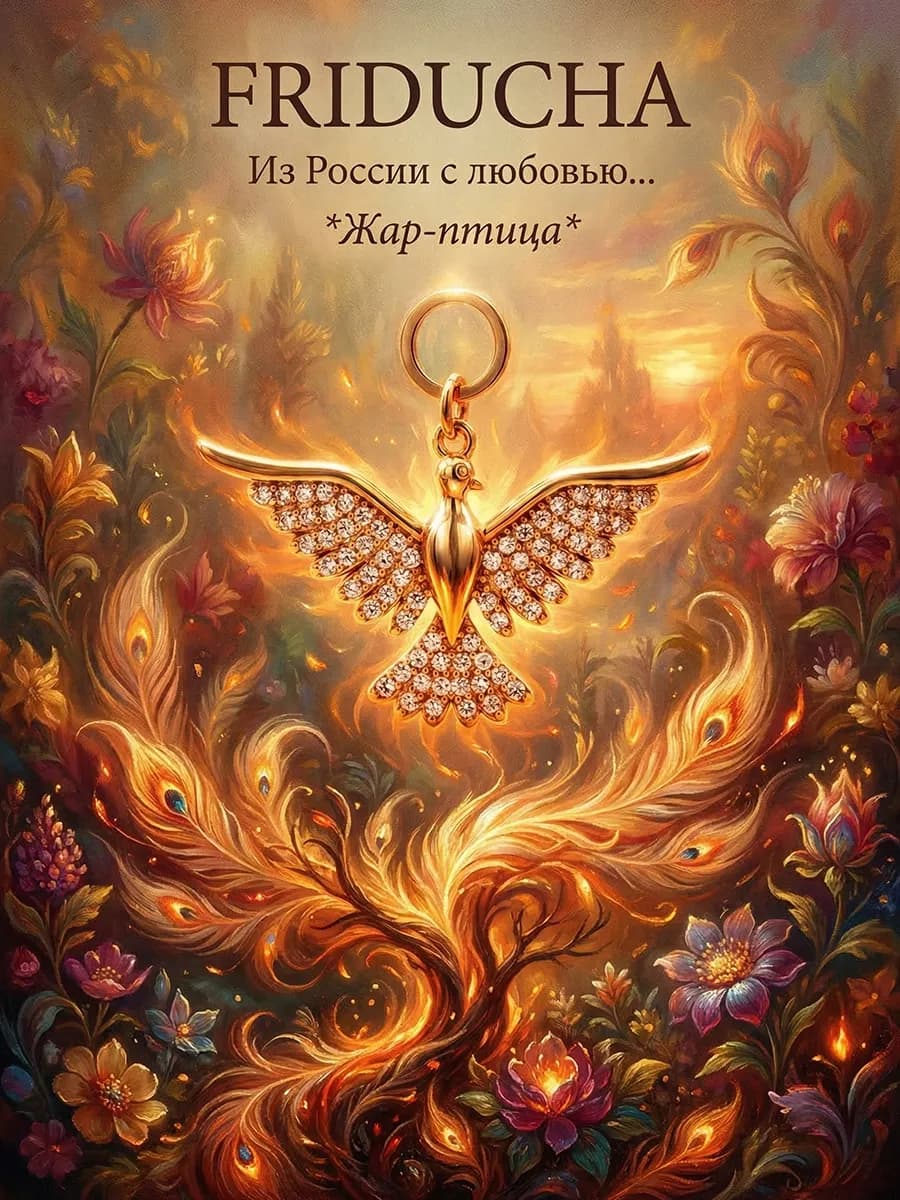 Подвеска «Жар-птица» с кристаллами, позолота