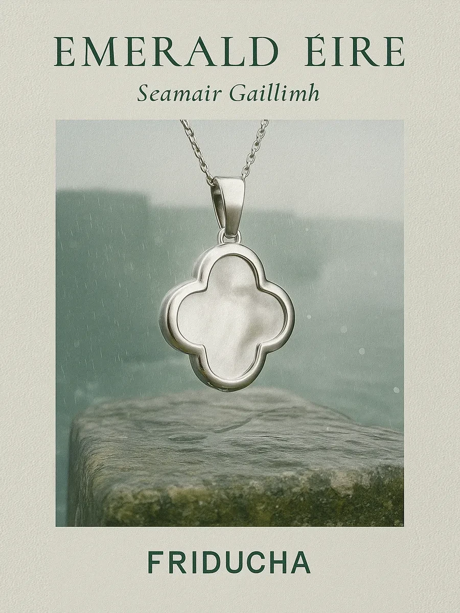 Подвеска Gaillimh, клевер с перламутром, родий