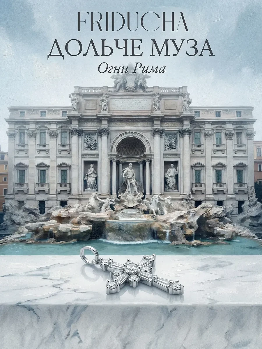 Подвеска «Огни Рима», крест Swarovski, родий