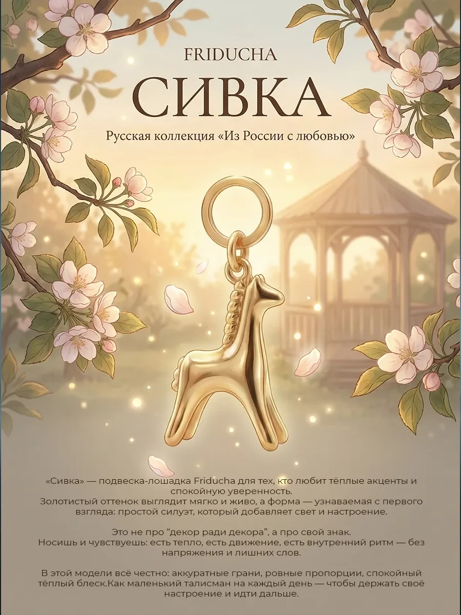 Подвеска «Сивка», лошадка, позолота