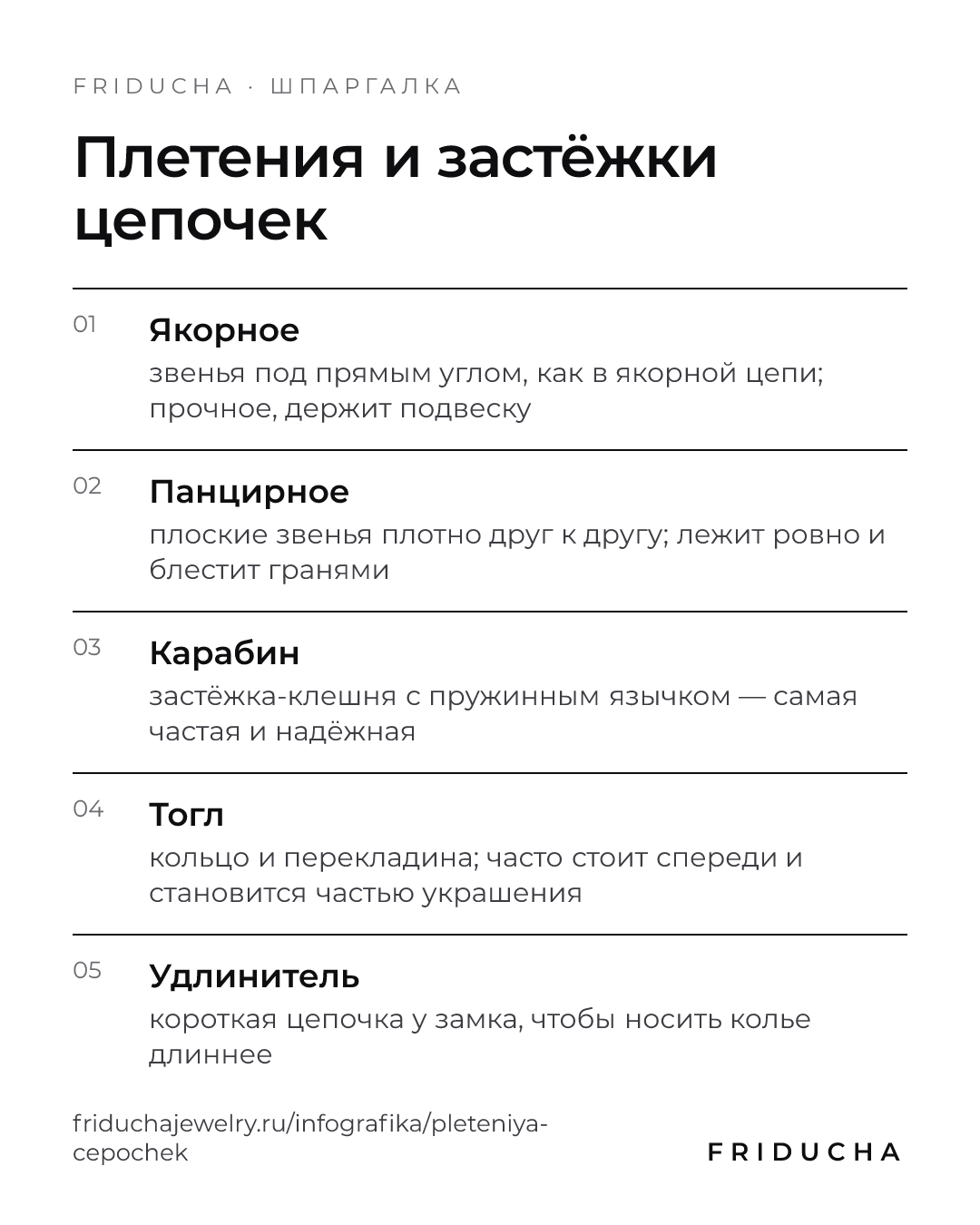 Плетения и застёжки цепочек